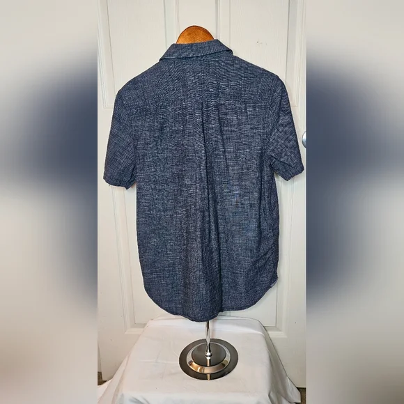 Vans Men’s Navy Short Sleeve Button-Up Cotton Linen Shirt - Size Small - Picture 2 of 4